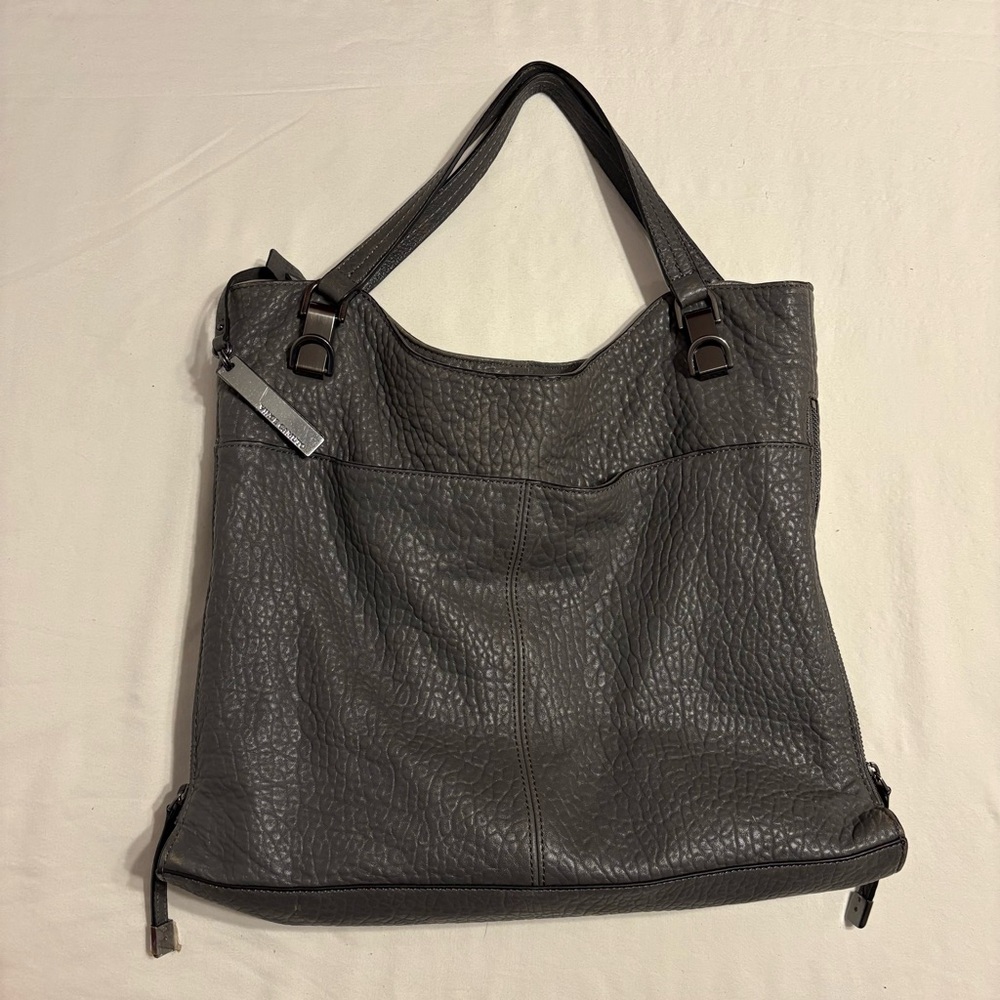 Vince Camuto Handbag Gray Pebbled Leather Hobo Tote